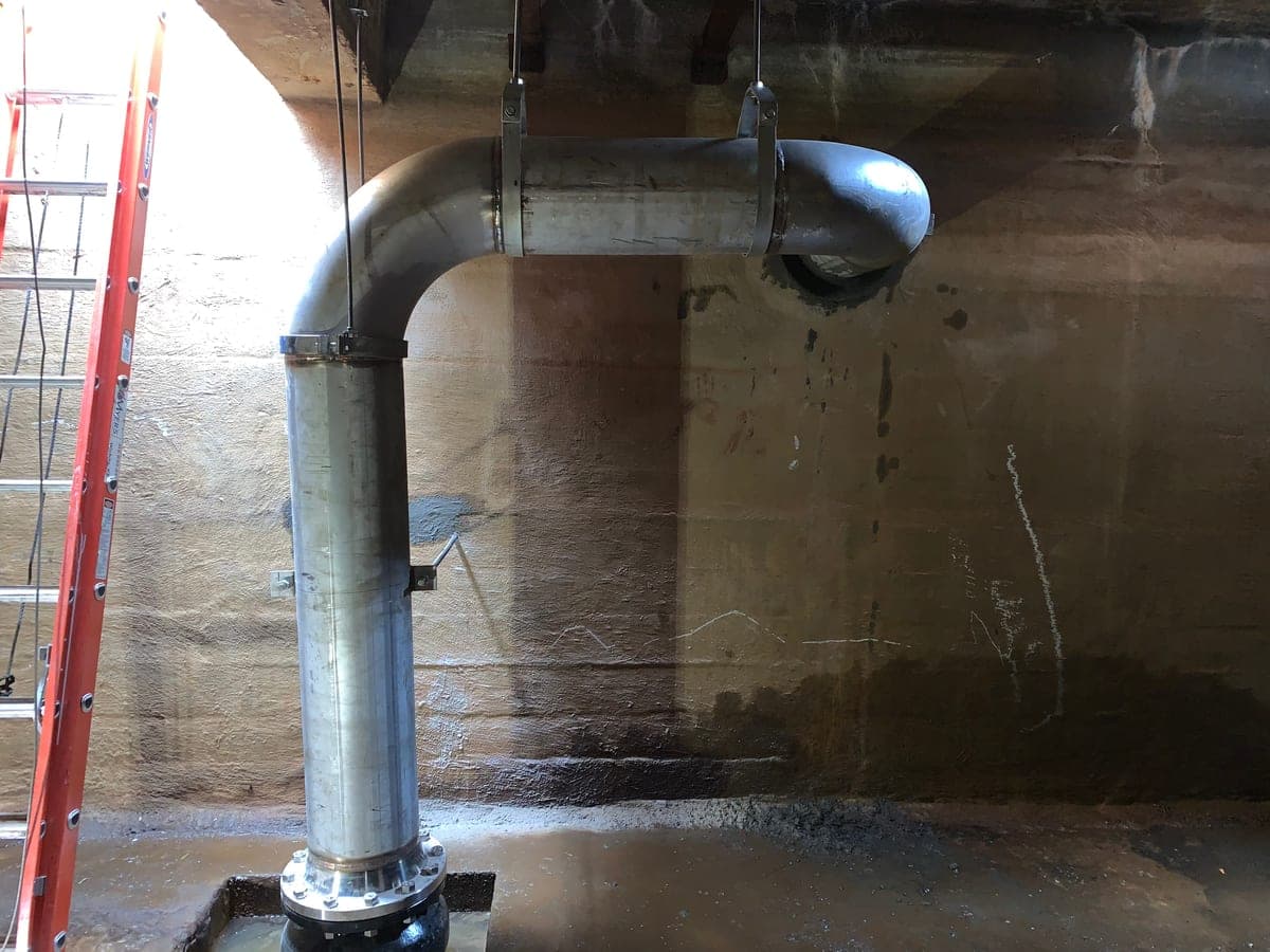 Rebuilt fire sprinkler riser pipe after Myers AFP replaced the corroded section in Kansas